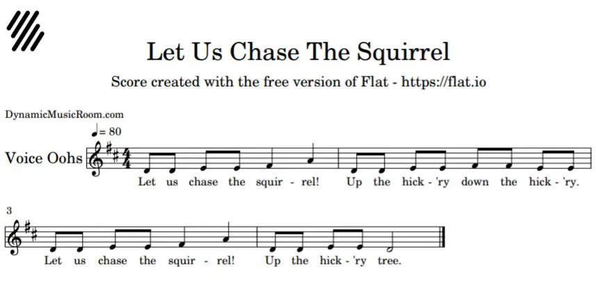 image let us chase the squirrel melody notation