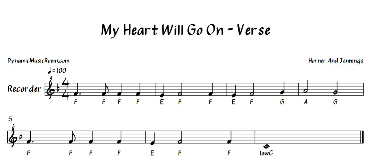 image my heart will go on verse recorder sheet music