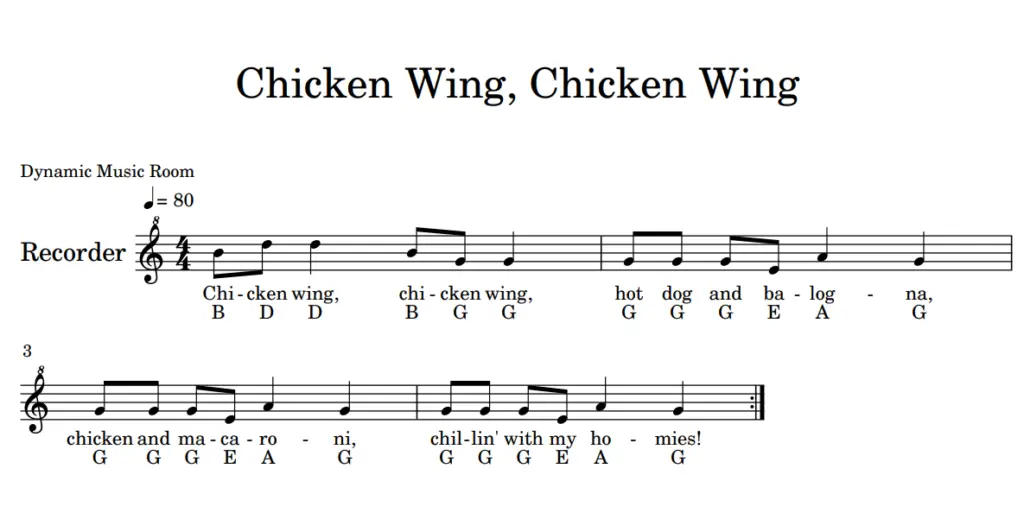 chicken wing sheet music recorder